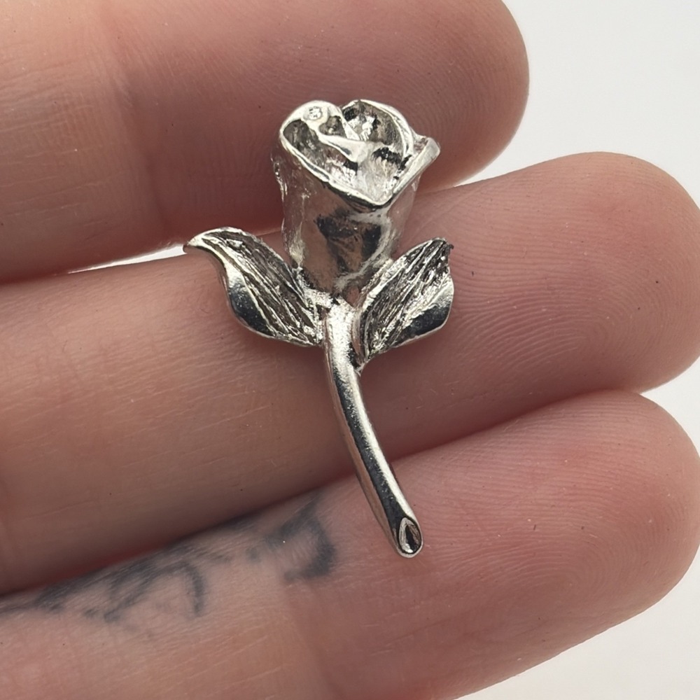 Rose Flower Silver Tone Lapel Hat Pin
